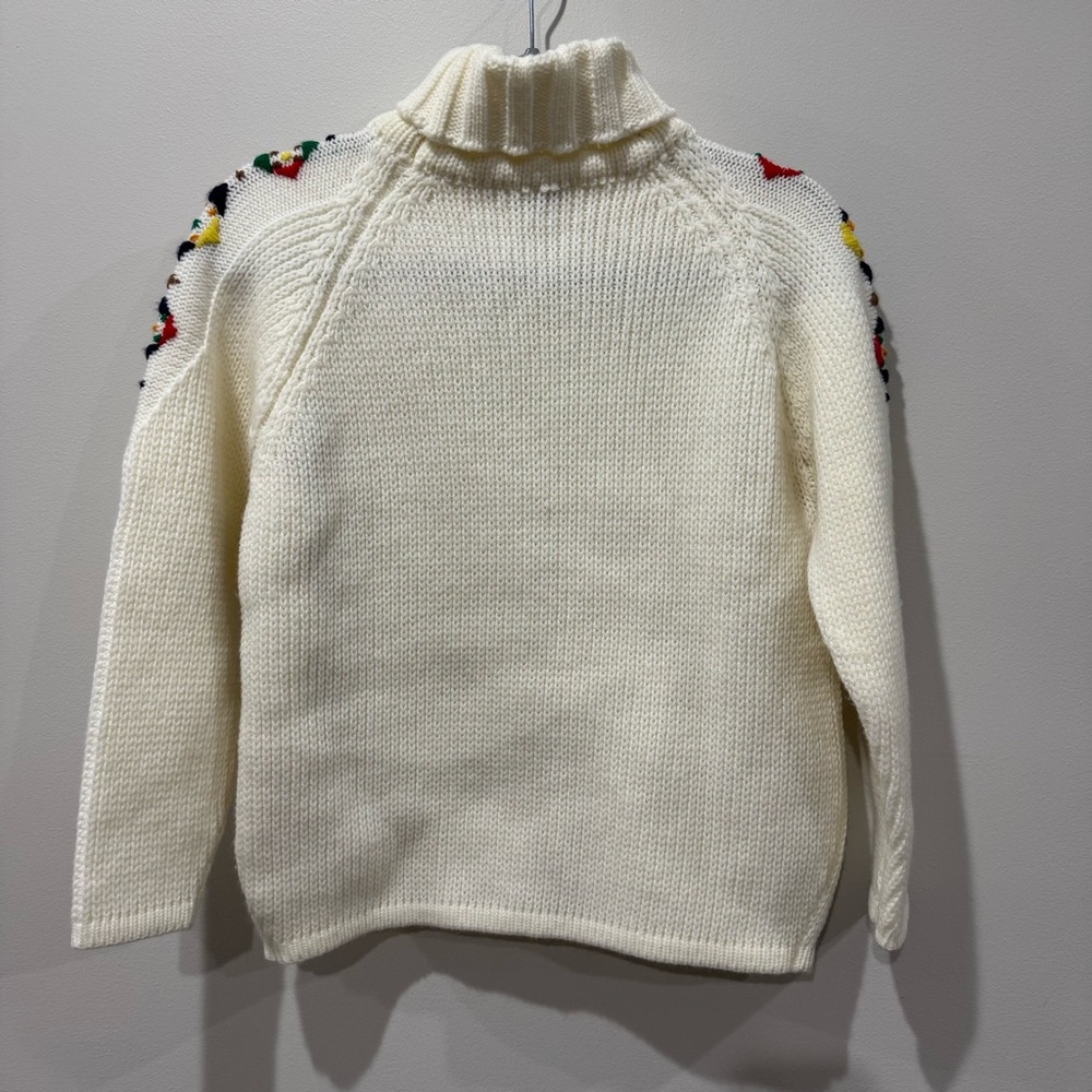 Vtg 70's Crewel Embroidered Knit Sweater Dayne Taylor White Turtleneck,‎ Small - Picture 5 of 5